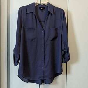 Dusty blue button down blouse.